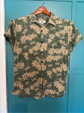 Vatpave Green Maple Leaf-Print Short-Sleeve Men’s Shirt Size Large